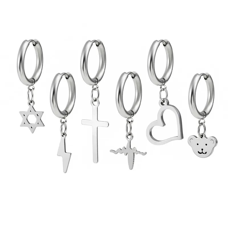 fashion cross heart shape stainless steel polishing drop earrings 1 piece