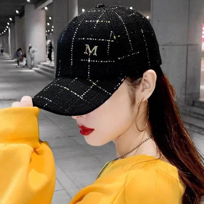 women's simple style plaid curved eaves baseball cap