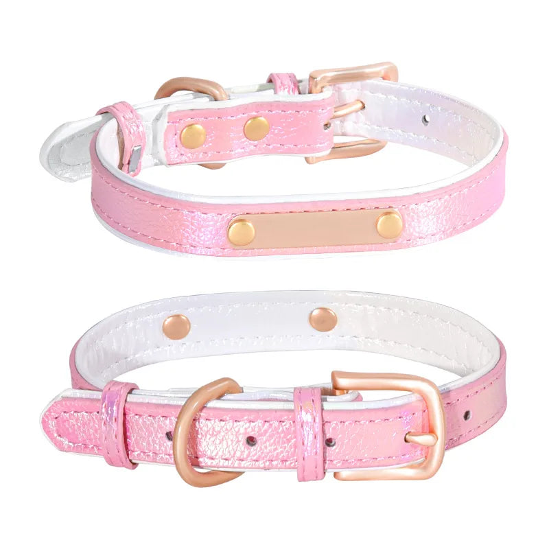 All Seasons Cute Pu Leather Zinc alloy Customization Laser Engraving Colorful Pet Collar