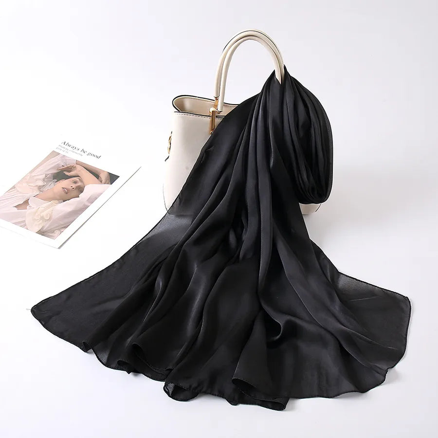 women's lady fashion simple style solid color satin silk scarves