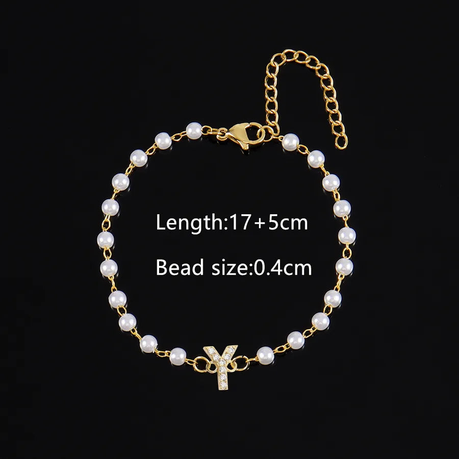 Elegant Simple Style Classic Style Letter 201 Stainless Steel Artificial Pearl Copper Bracelets 1 PCS/Package