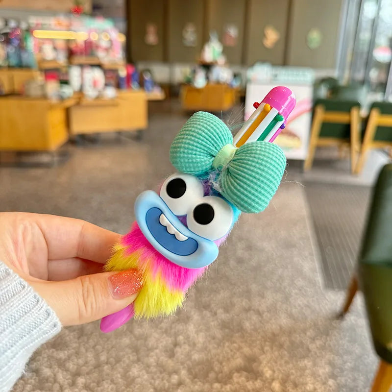 Cartoon Magic Sausage Mouth Plush Retractable Ballpoint Pen Student Rainbow Color Gel Pen Multicolor Cartoon Young Girl Hand Account