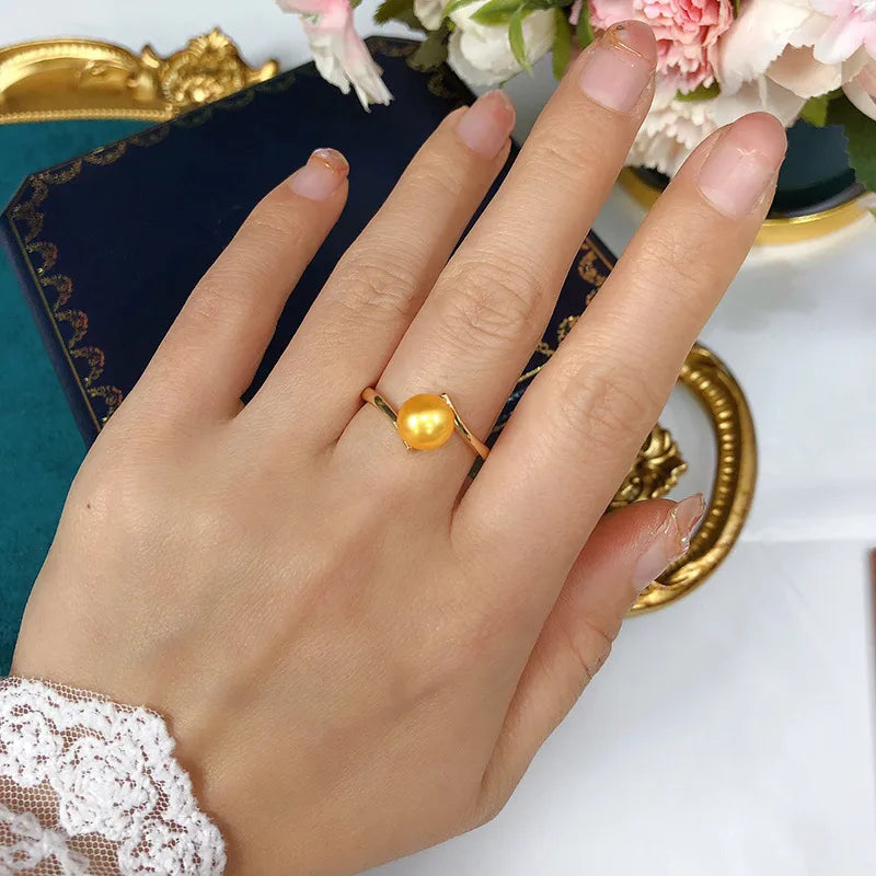 lady simple style solid color copper plating inlay freshwater pearl rings