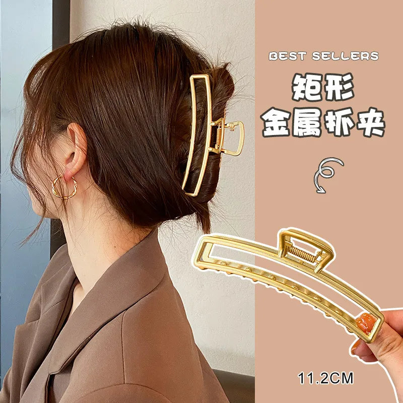 simple style sector shell rectangle imitation pearl rhinestone metal hair claws