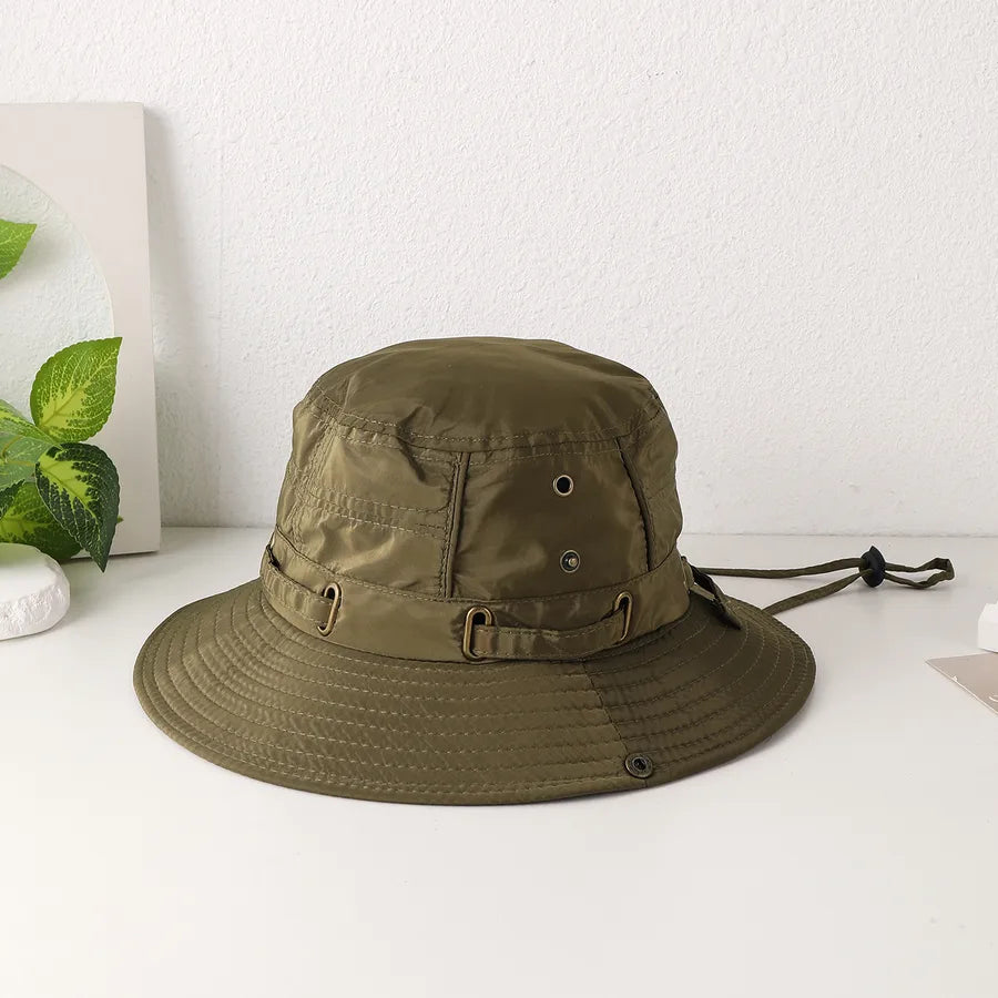 Women's Casual Japanese Style Solid Color Iron button Wide Eaves Bucket Hat