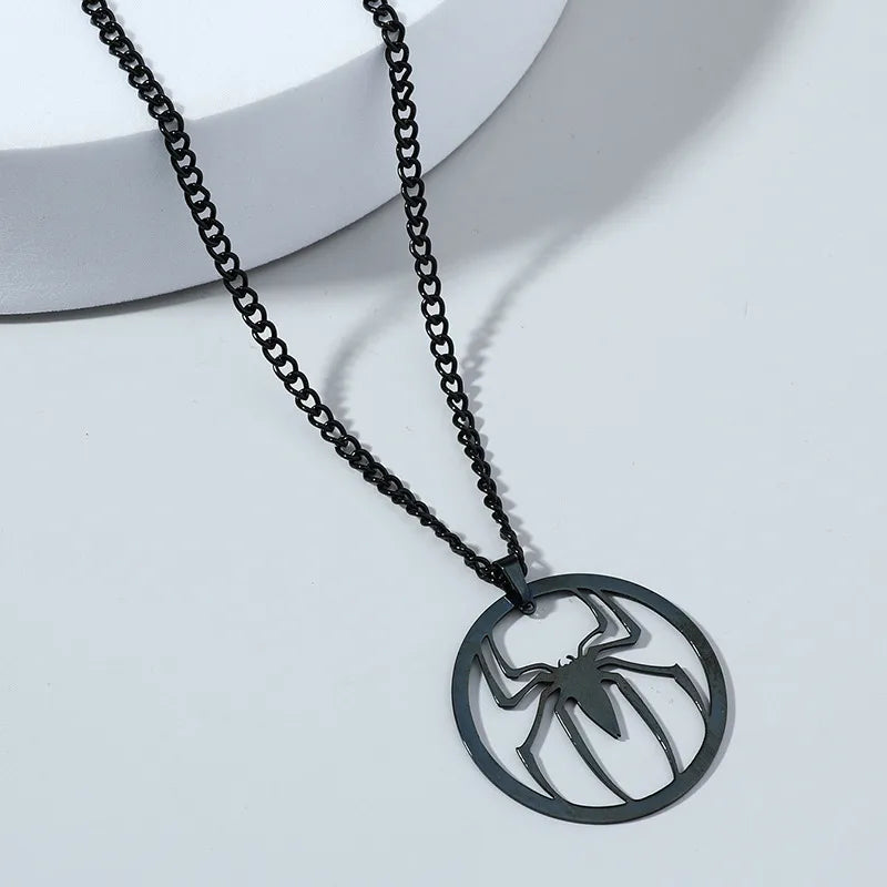 europe and america cross border ornament creative new horror spider pendant stainless steel round dark halloween necklace accessories