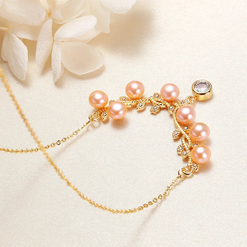 Freshwater Pearl Copper cable chain Geometric Pendant Necklace