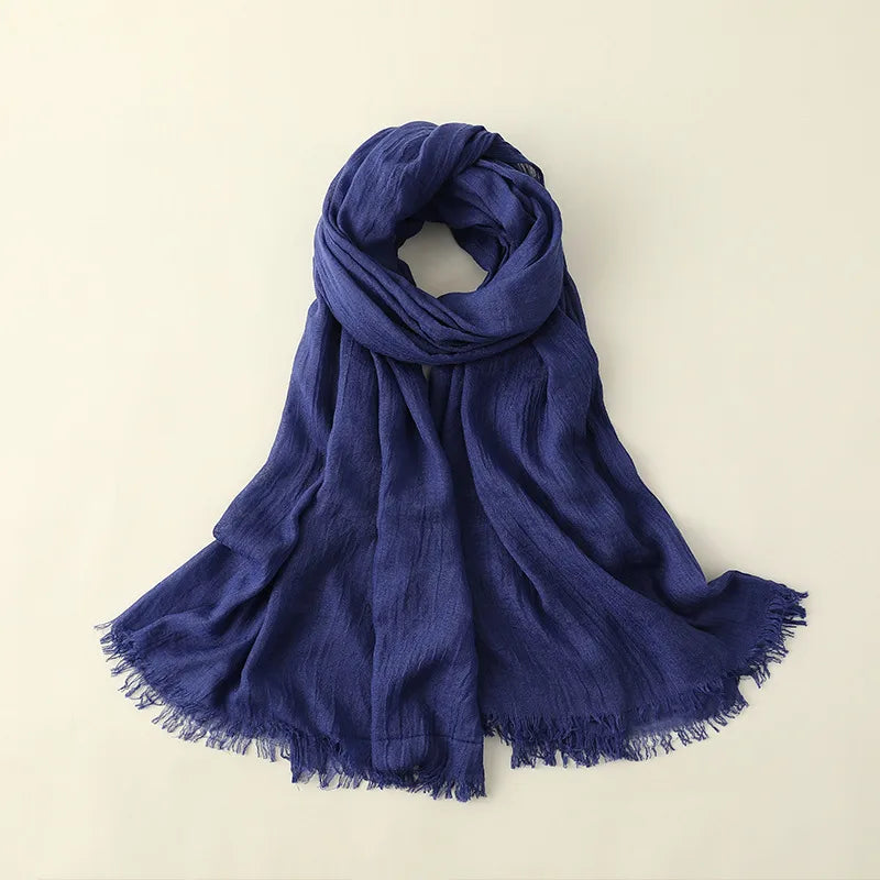 women's elegant solid color cotton silk scarves