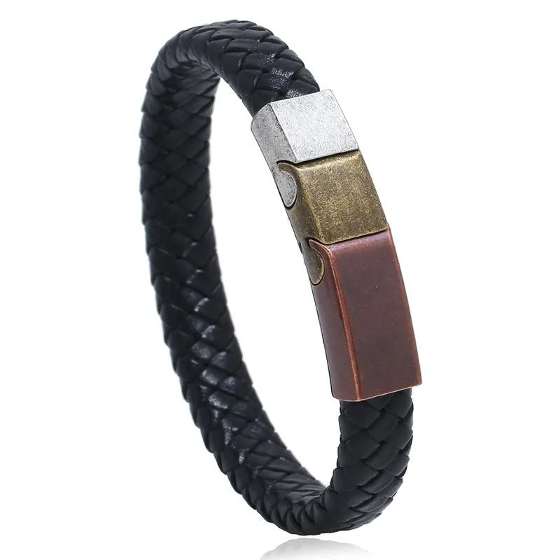 vintage stainless steel leather woven bracelet nhpk142795