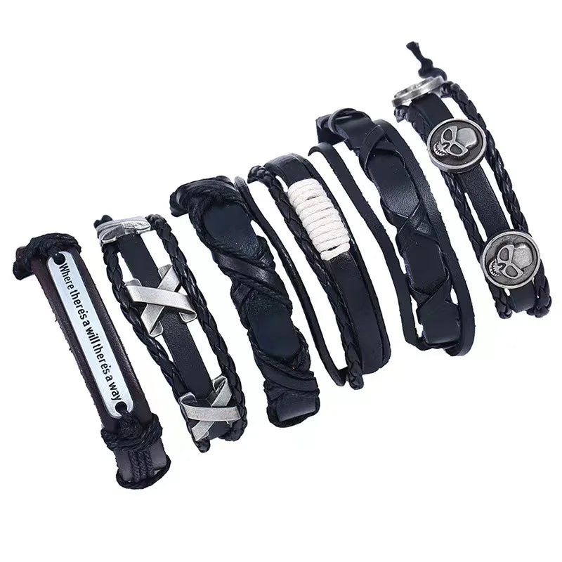 Non-Mainstream Personalized Bracelet Vintage Weave Multi-Layer Six-Piece Bracelet Stall Ornament Wholesale Random Combination