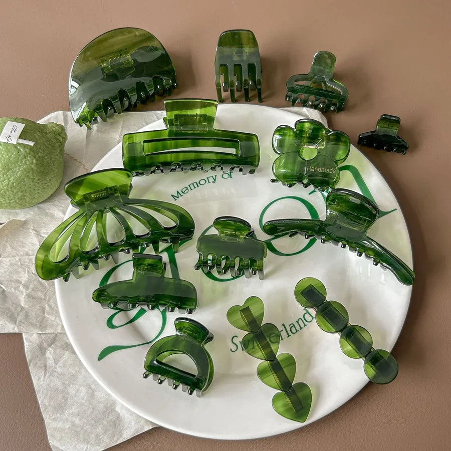 Elegant Greenish-Black Acetate Hair Clip French Style Simple Design For Women Hair Accessories Suitable For All Ages