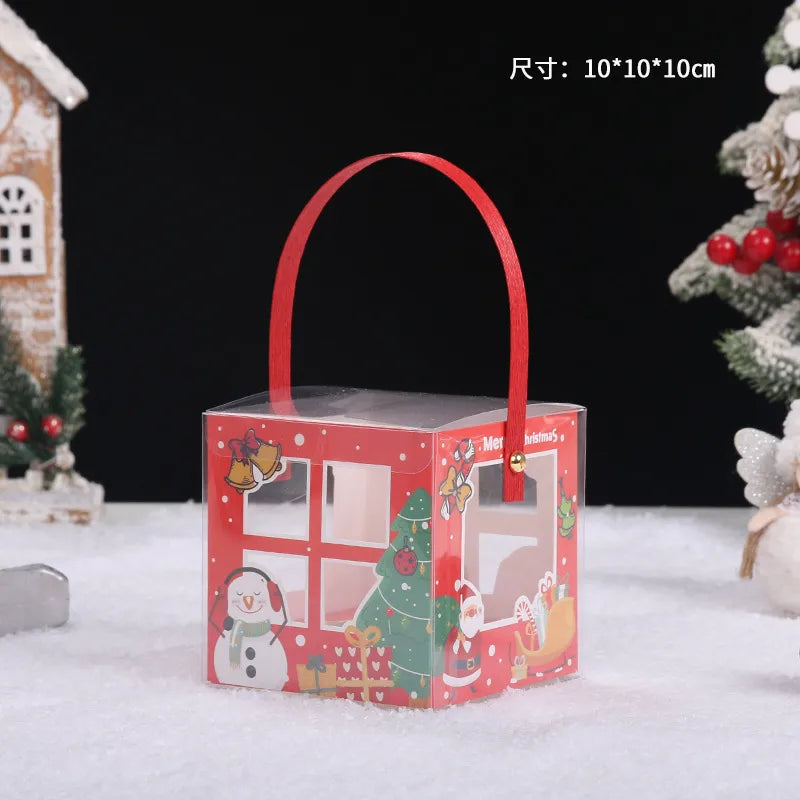 Transparent Square Christmas Baking Packaging Box Paper Cup Cake Box Cartoon Apple Box Children Gift Box Baking Supplies