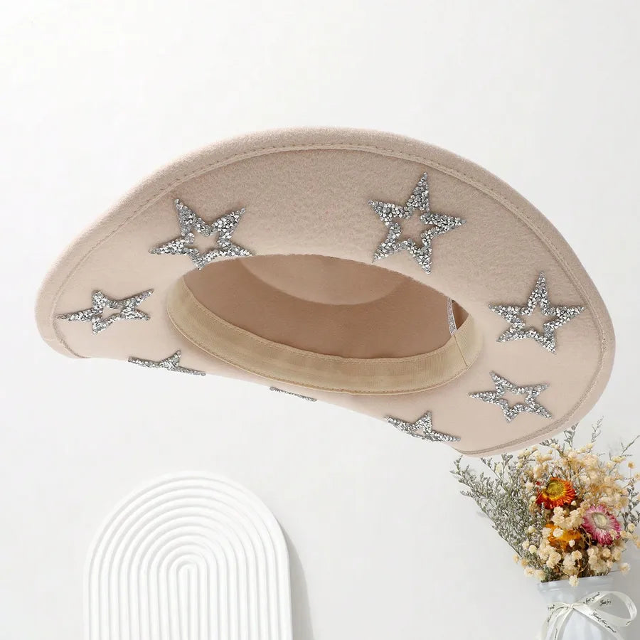 Women's Elegant Retro Star Big Eaves Fedora hat