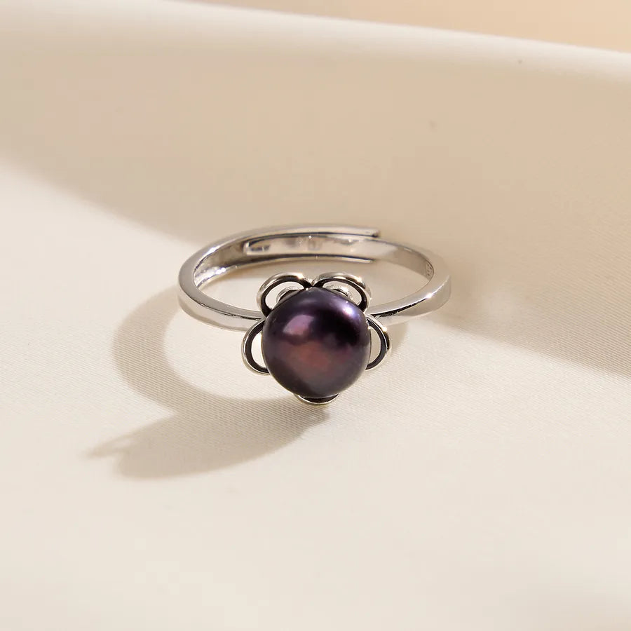 1 Piece 925 Sterling Silver Flower Freshwater Pearl White Gold Plated Rings