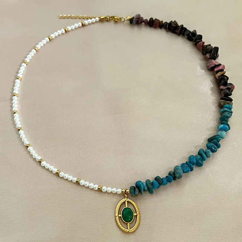 Simple Style Geometric Artificial Pearl natural stone Titanium Steel Pendant Necklace In Bulk