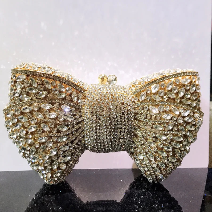 banquet dress with diamond Bow and Diamond evening bag with gem bag for women New Bow Clutch
