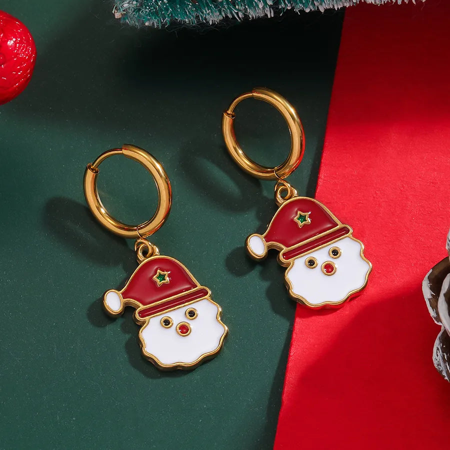 Christmas Santa Claus Ear Cuffs Titanium Steel 316L Quality Suitable For Commuting And Casual Occasions Drop Oil Earrings