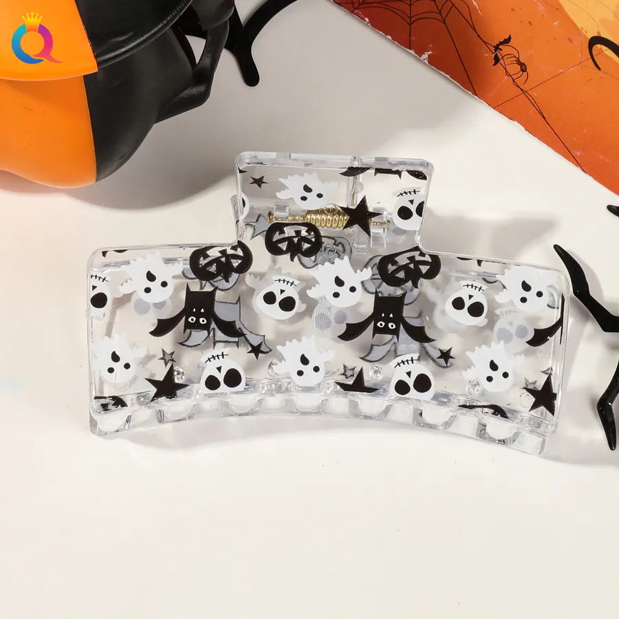 Halloween Ghost Pumpkin Print Hair Clip Women's Fashion Hair Grips Square Design Plastic Headwear Simple Style Hair Accessories