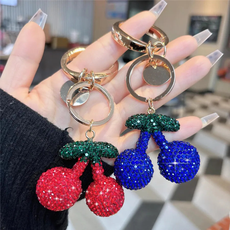 1 Piece Classic Style Cherry Rhinestone Unisex Bag Pendant Keychain