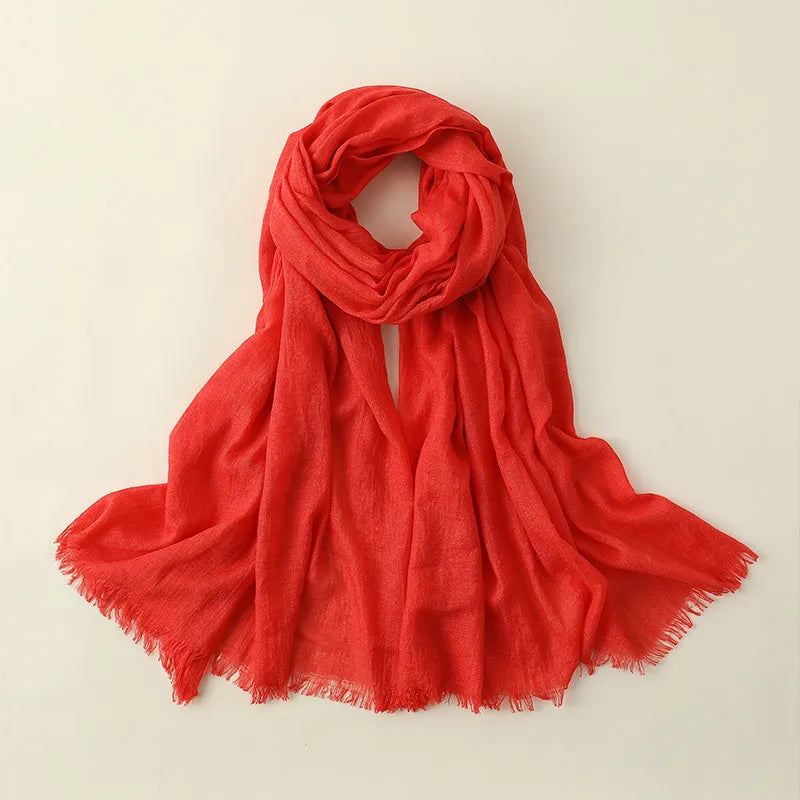 women's elegant solid color cotton silk scarves