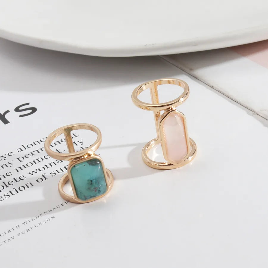 retro geometric alloy inlay natural stone women's rings