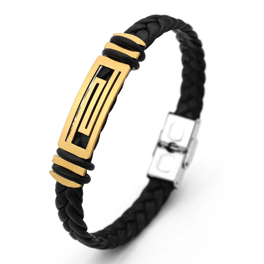 Retro Punk Solid Color Pu Leather Men's Bracelets Men Cord & Leather Bracelets