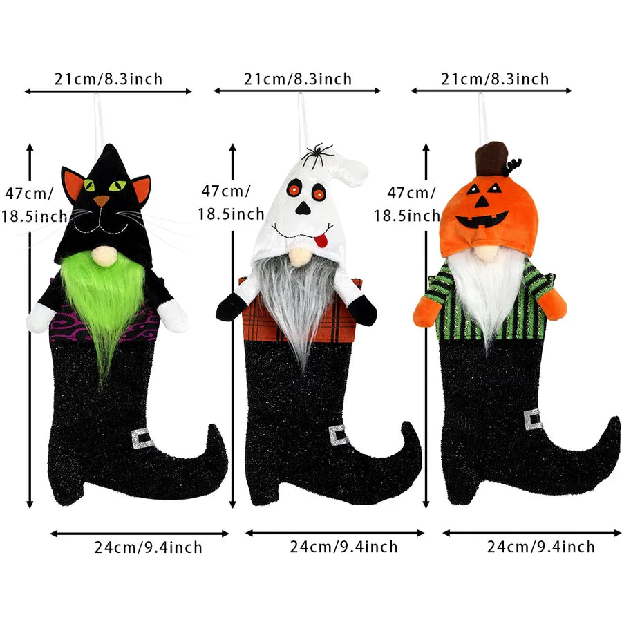 Large Size Halloween Decorations Black Cat Pumpkin Ghost Style High Heel Boot Socks Home Decoration Hanging Ornaments Polyester