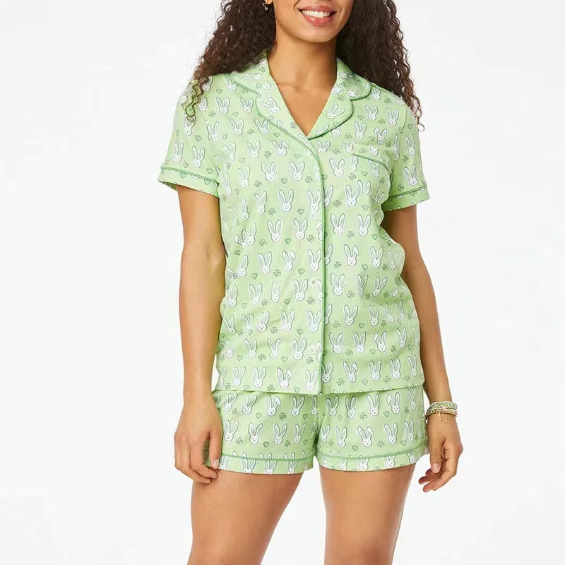 spring and summer new short-sleeved suit  style leisure printed cardigan women's home clothes