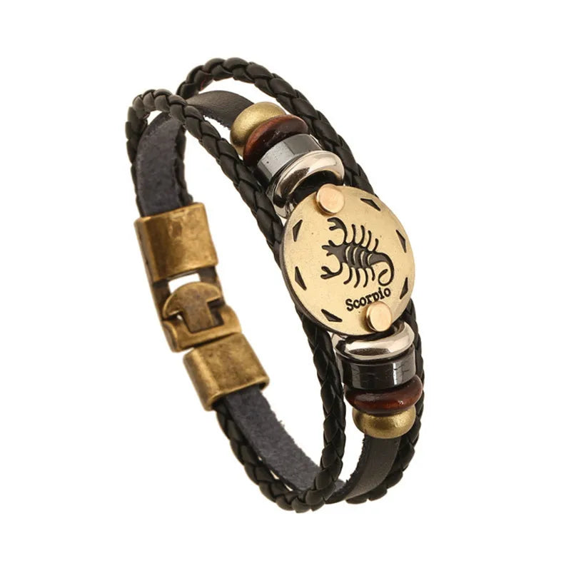 retro streetwear geometric pu leather alloy men's bangle