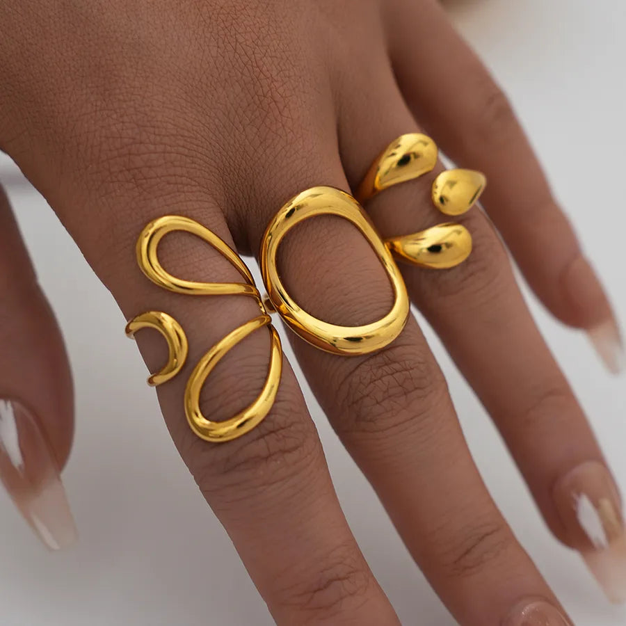Wholesale Jewelry IG Style Casual Simple Style Geometric 304 Stainless Steel 18K Gold Plated Hollow Out Open Rings