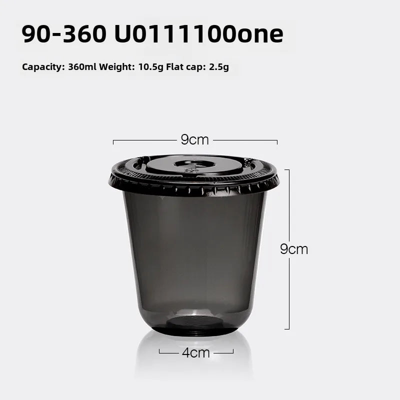 Horn flower disposable cup black plastic ice coffee cup PET cold drink Net red milk tea small black cup with lid
