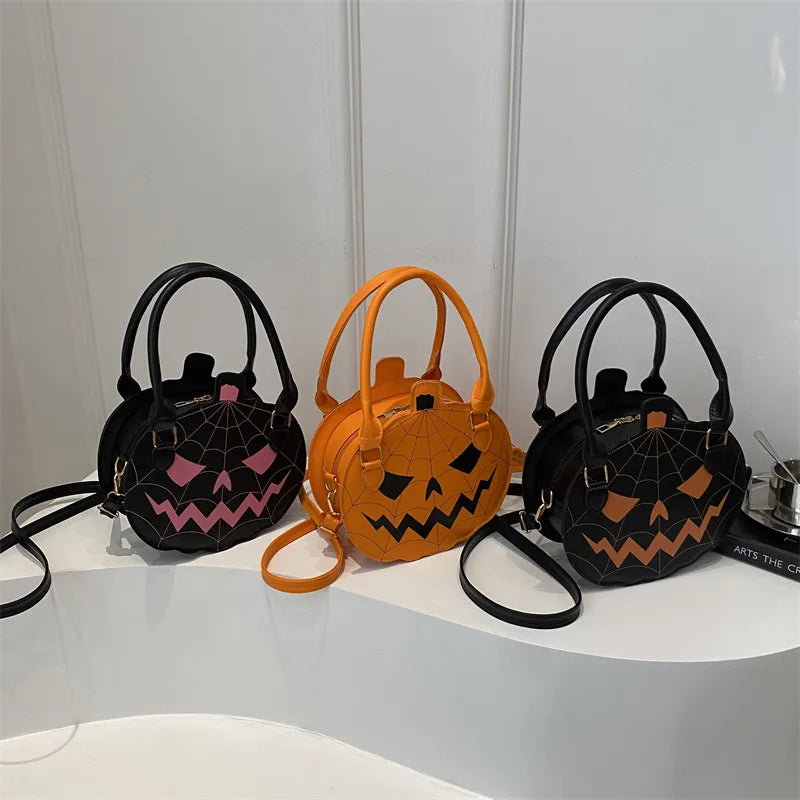 Halloween Pumpkin Shaped Color Block Women's Bag Simple Shoulder Round Bag Funny Gourd Bag Ladies Crossbody Bag Polyester Lining