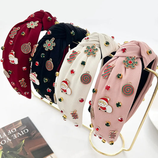Christmas Candy Santa Claus Snowflake Hairband High Top Knot Festive Hair Accessories Women's Personalized Handmade Hairband
