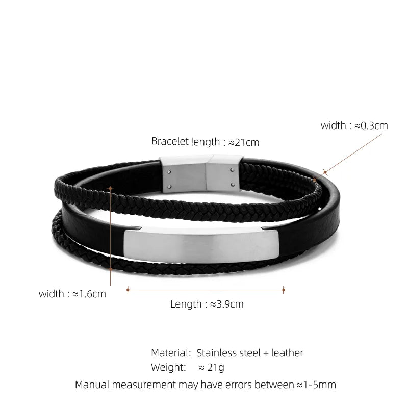 Casual Streetwear Geometric 304 Stainless Steel Pu Leather Braid 18K Gold Plated Men's Bracelets