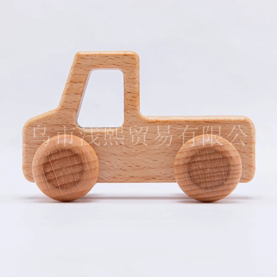 Walnut Wooden Mini Color Car Children's Early Education Educational Building Blocks Toys Baby Cart