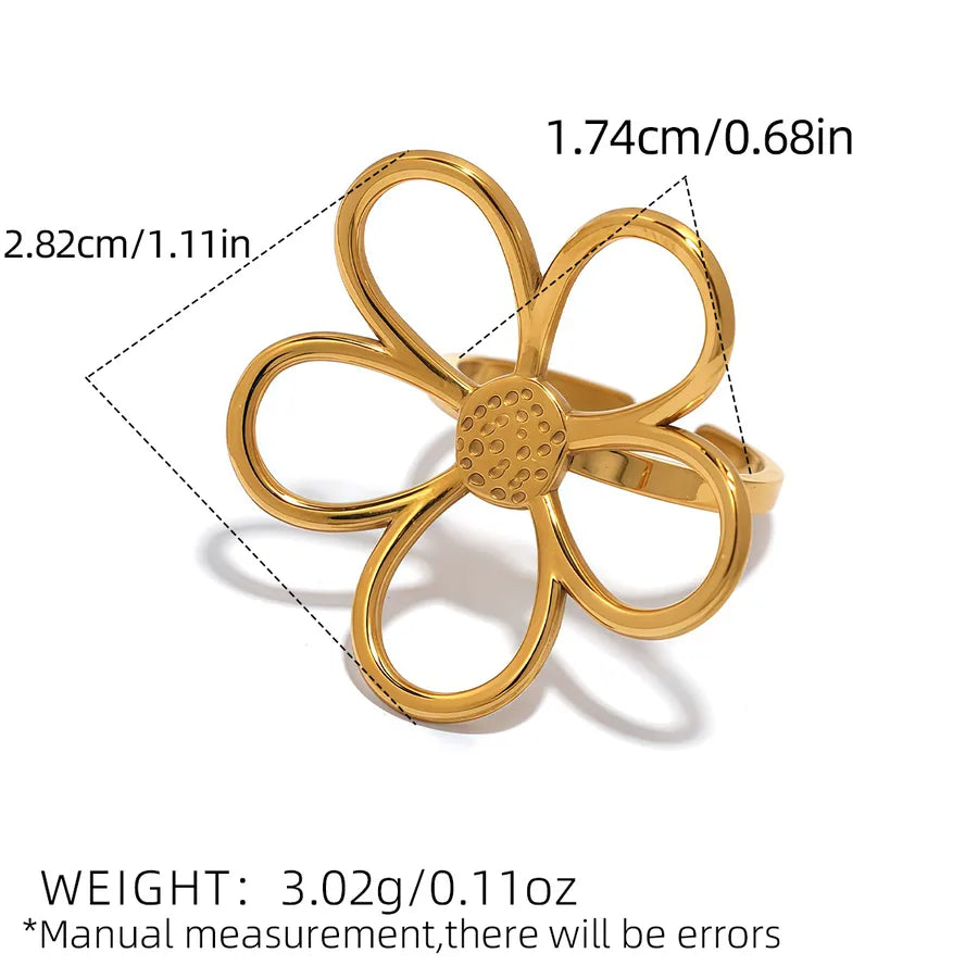 Wholesale Jewelry Cute Simple Style Flower 304 Stainless Steel 18K Gold Plated Adjustable Ring