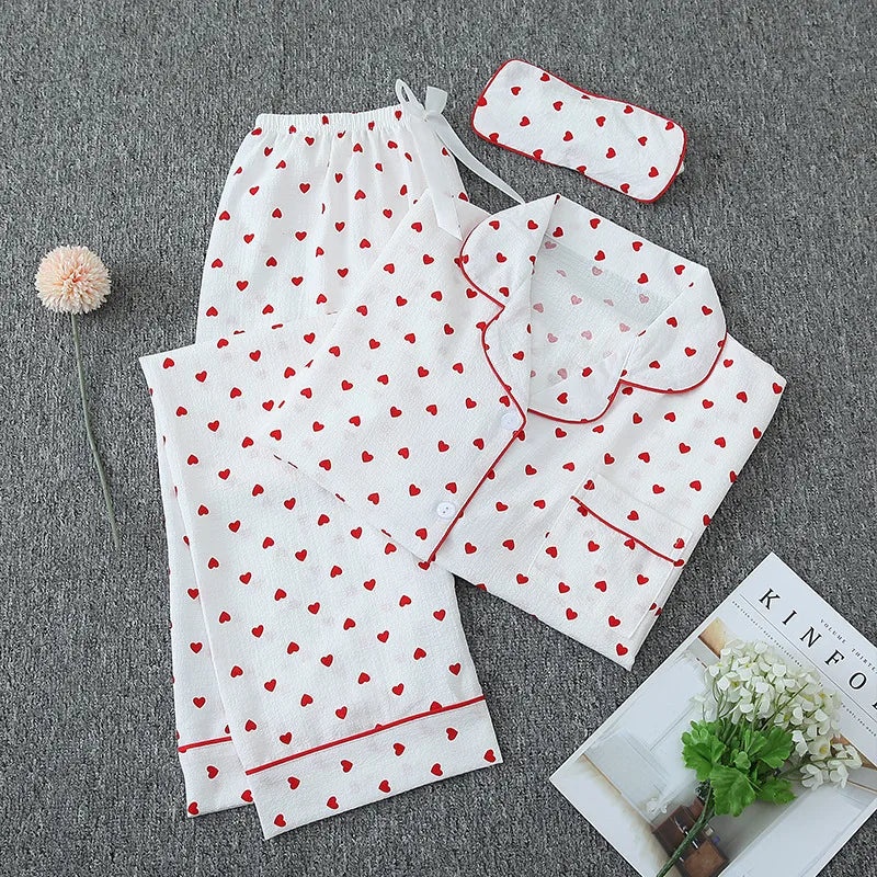 Home Women's Casual Cute Stripe Heart Shape Polyester Pajama Sets
