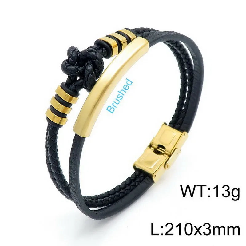 Hip-Hop Retro Color Block Pu Leather Titanium Steel Irregular Plating 18K Gold Plated Men's Bangle
