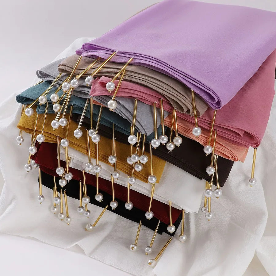 women's casual elegant sweet solid color chiffon hijab