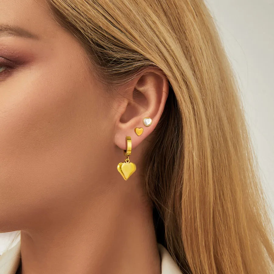 IG Style Casual Simple Style Geometric Heart Shape Plating 201 Stainless Steel Zircon 18K Gold Plated Drop Earrings
