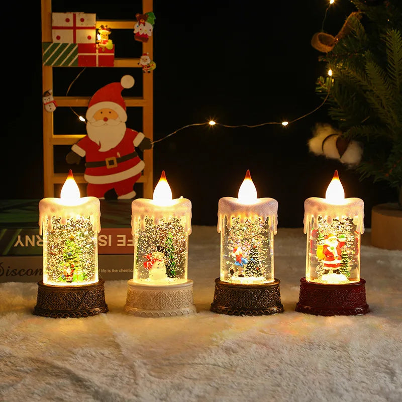 Christmas Decoration Santa Claus Plastic Figurine Water-Filled Night Lamp Decorative Crystal Light Christmas Party Gift