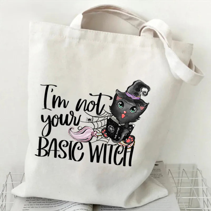Halloween Printed Canvas Bag Single Shoulder Foldable Handbag Shopping Bag Large Size Square Shape Tote Bag With Double Strap