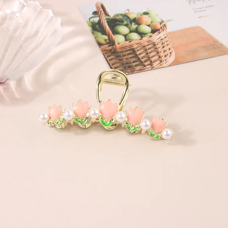 simple style New style sunflower tulip grain imitation pearl alloy inlay rhinestones hair claws