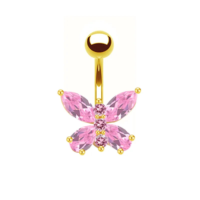 shiny peacock butterfly bow knot stainless steel copper plating inlay crystal rhinestones zircon white gold plated gold plated belly ring