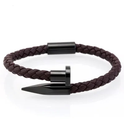 Elegant Streetwear Solid Color Leather rope Titanium Steel Plating Men'S Cuff Bracelets Men Cord & Leather Bracelets