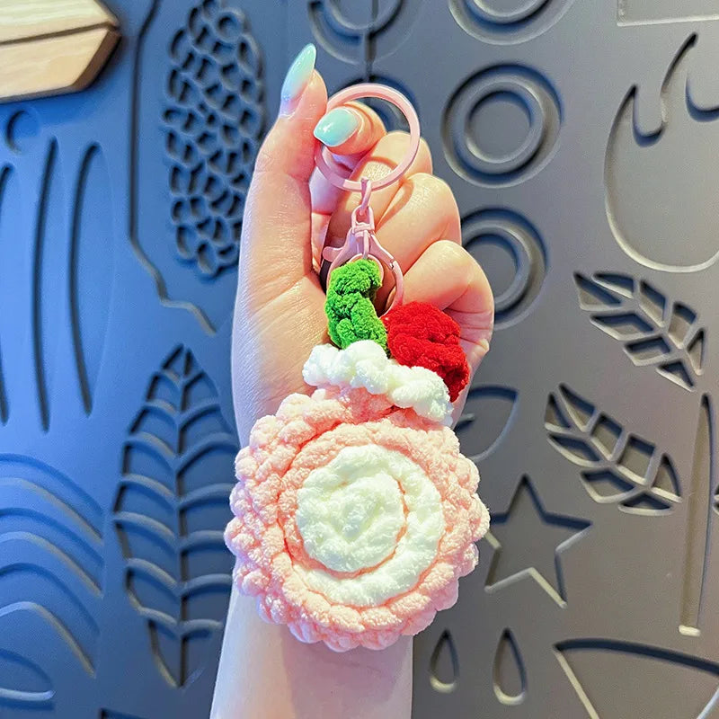 Creative Cartoon Plush Swiss Roll Keychain Cute Macaron Pendant Couple Bag Charm Small Gift Wholesale