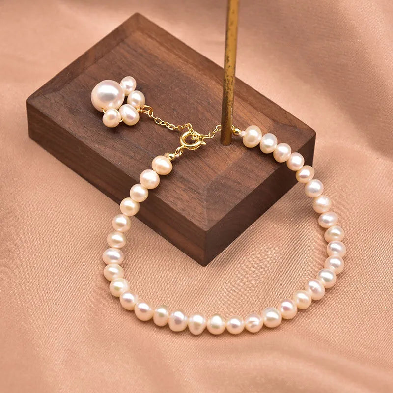 retro oval flower pearl inlay turquoise bracelets