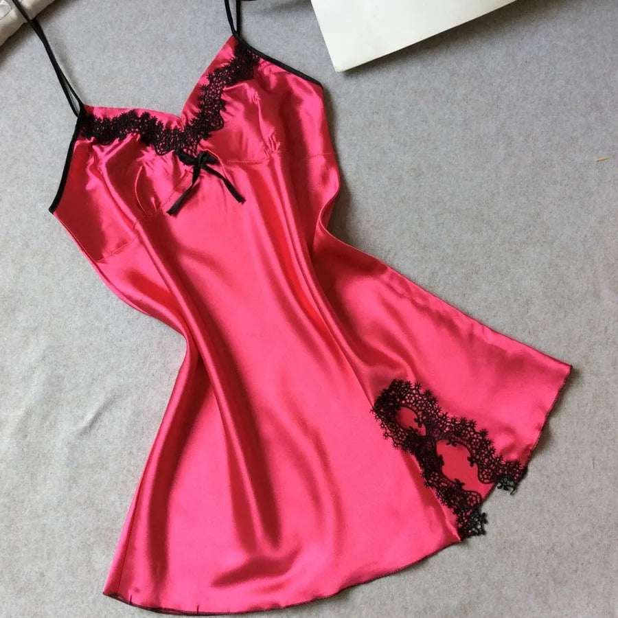 Summer silk-like Ladies sling nightgown sexy V-neck spinning satin pajamas home clothes wholesale agent
