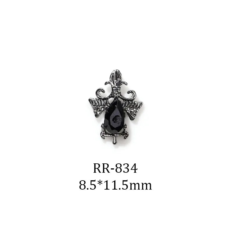 Halloween Dark Series Nail Ornament Three-Dimensional Diamond-Inlaid Cross Love Alloy Nail Accessories Wholesale
