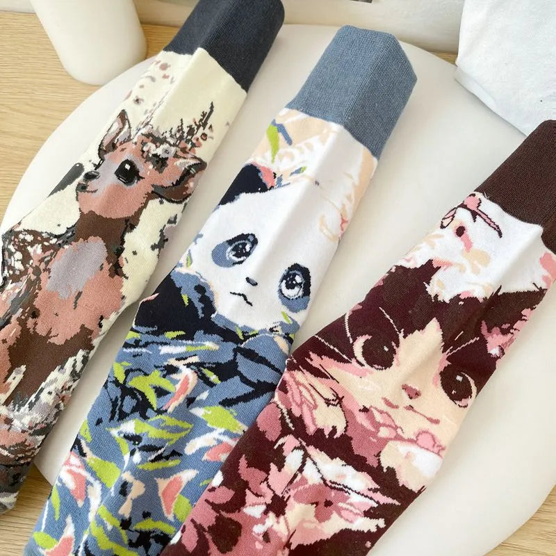 A Pair Cute Women's Animal Cotton Crew Socks